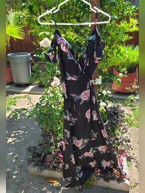 Black Floral Wrap Maxi Dress